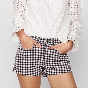 Express Black & White Gingham Check Stretch High Rise Shortie